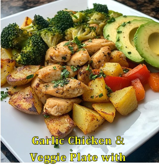  𝐆𝐚𝐫𝐥𝐢𝐜 𝐂𝐡𝐢𝐜𝐤𝐞𝐧 & 𝐕𝐞𝐠𝐠𝐢𝐞 𝐏𝐥𝐚𝐭𝐞 𝐰𝐢𝐭𝐡 𝐂𝐫𝐢𝐬𝐩𝐲 𝐏𝐨𝐭𝐚𝐭𝐨𝐞𝐬 𝐚𝐧𝐝 𝐀𝐯𝐨𝐜𝐚𝐝𝐨