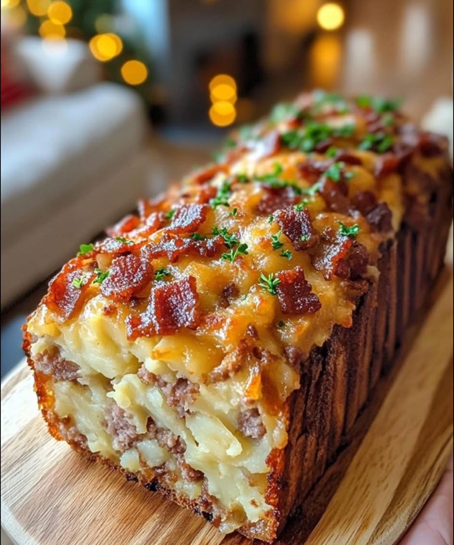 Cheesy Bacon & Sausage Mashed Potato Loaf