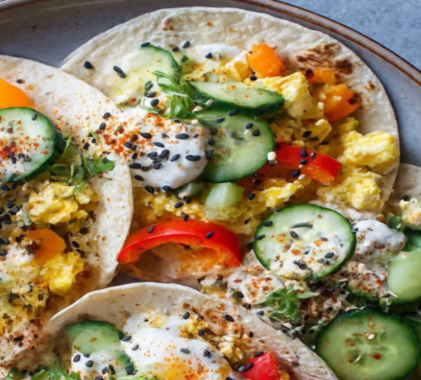Fresh Veggie Egg Breakfast Tacos