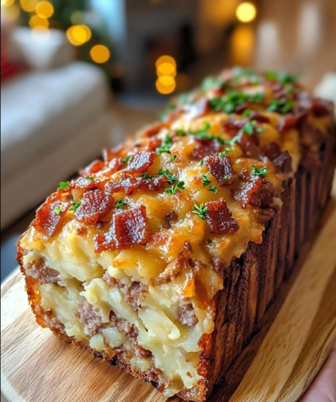 Cheesy Bacon & Sausage Mashed Potato Loaf